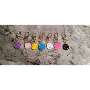 Happy Face Purse Charm/Zipper Pulls Lot of 7 Different Colors/Gold Hardware
